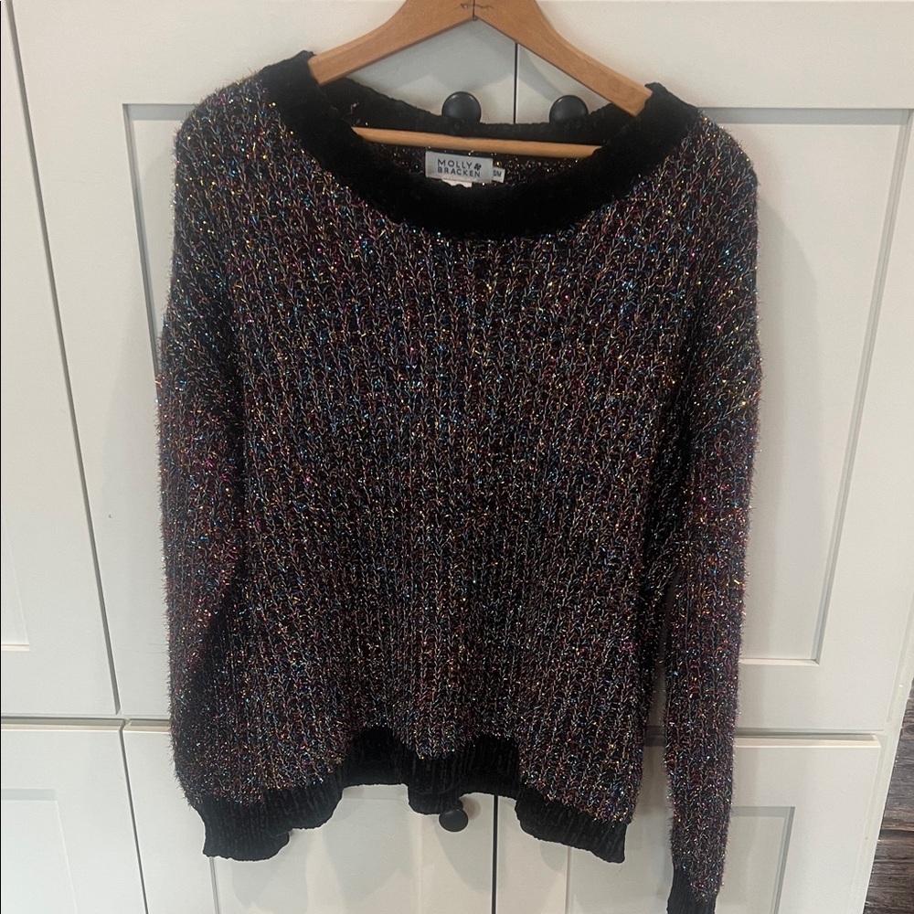 Molly Bracken Black and Multicolor Glitter Knit Sweater
